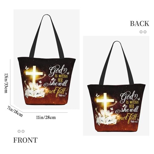 Women's Canvas Tote Bag with Zipper, Large Capacity Shoulder Bag for Work, Travel & Daily Use, Gifts for Mom - color: God is Within Her She Will Not Fall