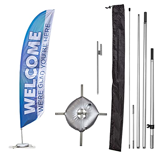 Vispronet Premium Welcome to Church Feather Flag Kit – 13ft Worship Flags with Sectional Aviation-Grade Fiberglass Poles, Ground Spike, Cross Base & Weight Bag, Pole Sleeve Bag, Printed in the USA… - size: 13ft - Premium/Both Bases