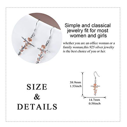 LUHE Sterling Silver Corss/Daisy/Musica Note Dangle Earrings for Women - style: Cross Earrings with Rose