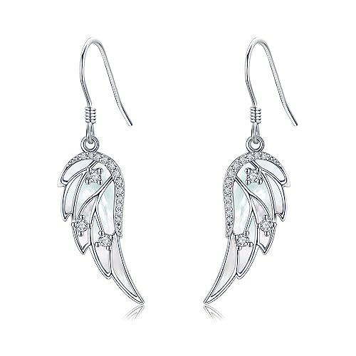 URONE Angel Wings Earring for Women Sterling Silver Fashion Dangle Drop Earring Angel Jewelry for Women - color: silver