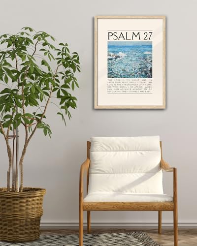 EcoHest 16x20 in Psalm 27 Ocean Framed Bible Verse Christian Wall Art - color: Framed Psalm 27, size: 20"L x 16"W