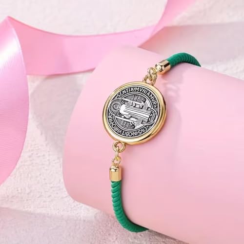 Catholic Bracelets St. Benedict Bracelet Red Rope Double Hole Pendant Couple Woven Bracelets Adjustable Black Bracelet - color: Green