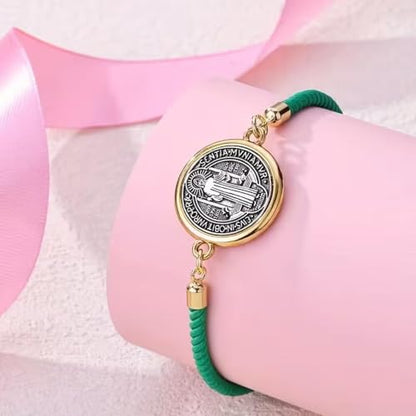 Catholic Bracelets St. Benedict Bracelet Red Rope Double Hole Pendant Couple Woven Bracelets Adjustable Black Bracelet - color: Green