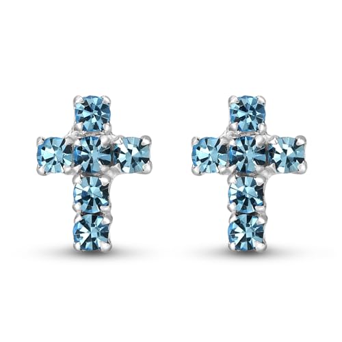 AeraVida Sparkling and Colorful Faith Cubic Zirconia Cross Sterling Silver Stud Earrings | Religious Pierced Jewelry Gift for Women | Christian Daily Wear Earrings - color: Topas