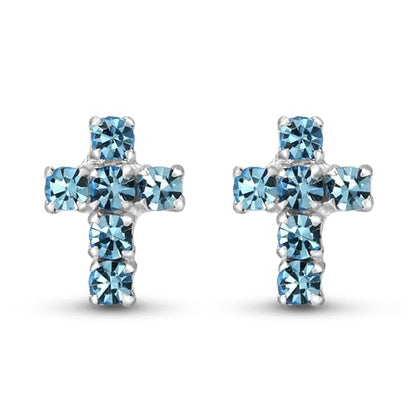 AeraVida Sparkling and Colorful Faith Cubic Zirconia Cross Sterling Silver Stud Earrings | Religious Pierced Jewelry Gift for Women | Christian Daily Wear Earrings - color: Topas