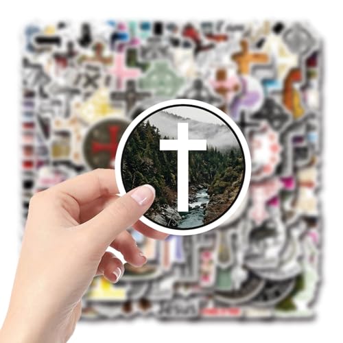 Cross Stickers Pack，124pcs Cartoon Aesthetic Cross Waterproof Stickers，Vinyl Water Bottle,Skateboard,Laptop,Phone,Journaling,Scrapbooking Decals