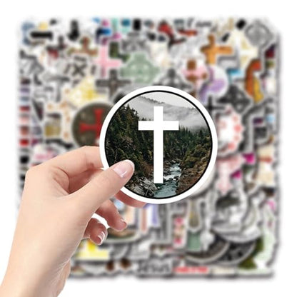 Cross Stickers Pack，124pcs Cartoon Aesthetic Cross Waterproof Stickers，Vinyl Water Bottle,Skateboard,Laptop,Phone,Journaling,Scrapbooking Decals
