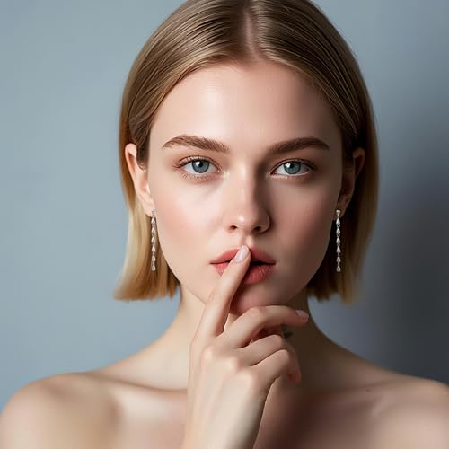 925 Sterling Silver Teardrop Chain Dangle Stud Long Drop Minimalist Simple Earrings for Women