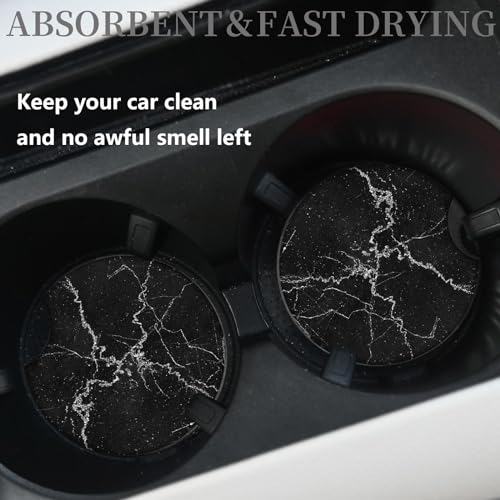 Car Accessories for Women&man, Car Coasters for Cup Holders, Pack of 2 2.75inch Universal Anti Slip Car Assecories, Car Coasters with A Finger Notch(Black Marble) - color: Black Marble