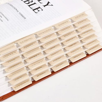 Leather Bible Tabs, Bible Tabs for Women and Men(Gold Foil Lettering) Large Print Stickers, Easy to Read and Apply, 66 Chapters & 14 Blank DIY Labels for Easy Navigation, Christian Accessories(Beige) - style: Leather Beige