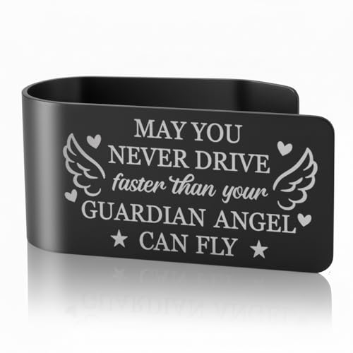 Never Drive Faster Guardian Angel Visor Clip for Cars Drivers Gifts - color: Black