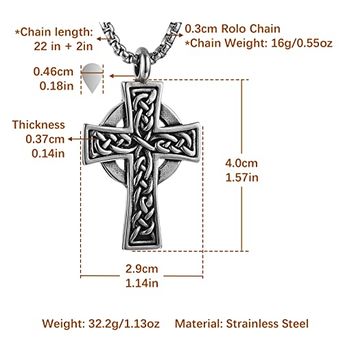 HZMAN Stainless Steel Celtic Cross Necklace for Men Women,Waterproof - color: Silver