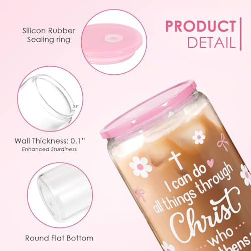 SANDJEST Christian Glass Can Tumbler 16oz, Inspirational Glass Cup with Lid & Straw, Iced Coffee Aesthetic Cups for Women Girls, Gifts Idea for Christmas Birthday - color: Christian 2