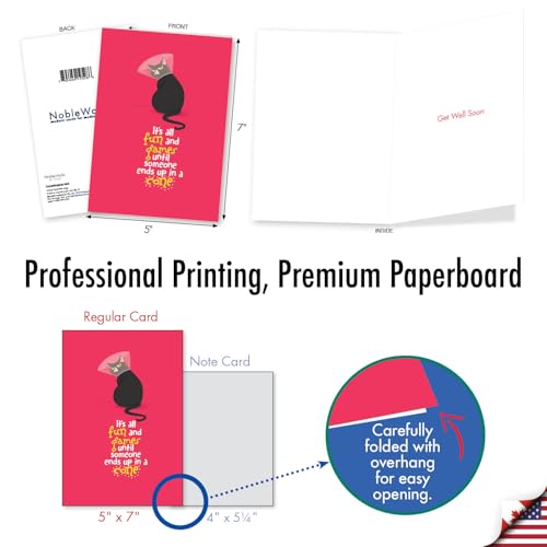 NobleWorks Catty Cards - Get Well Greeting Card with Envelope (4.63 x 6.75 Inch) - Featuring a Spunky Feline Wearing a Cone on a Brightly Colored Background C6558BGWG - style: Catty Cards