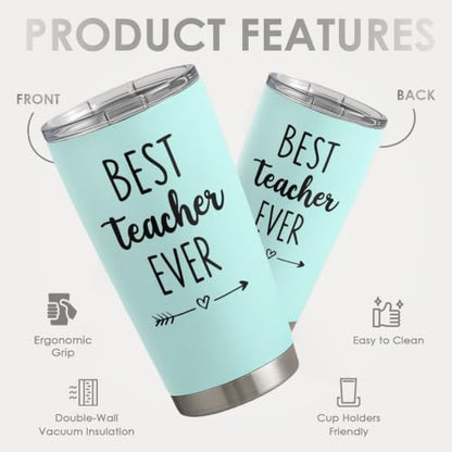 SANDJEST Teacher Tumbler - Best Teacher Ever Travel Coffee Mug Appreciation Gift for Teachers - 20oz Stainless Steel Tumblers Awesome Gifts for Birthday, Christmas, Graduation Day, Back To School - color: Teacher