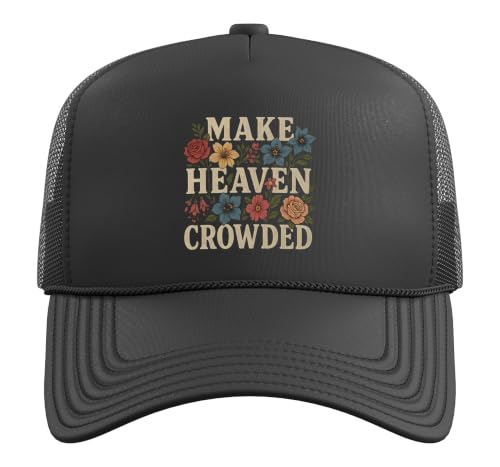 Women Christian Bible Verse Faith Make Heaven Crowded Trucker Hat with Adjustable Mesh Back - color: Black