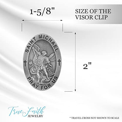 True Faith Jewelry Pewter Oval St Michael Car Visor Clip, Archangel Patron Saint of Police, Law Enforcement Officer Gifts for Men and Women, Fine Pewter (92% Tin), 2 x 1-5/8 Inch - size: St. Michael (Oval)