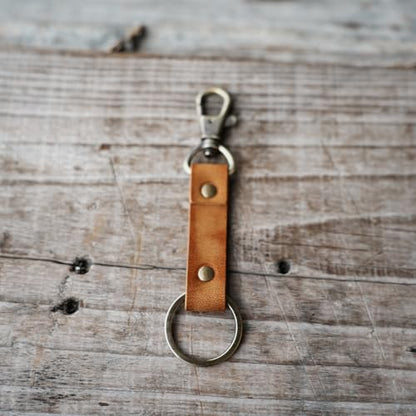 JJNUSA Genuine Leather Keychain Walnut Leather Key Holder Mens Belt Key Chain Ring Fob - color: Tan