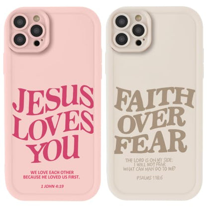 for iPhone 12 Pro 6.1'' 2 Pack Cute Christian Jesus Phone Case - color: Pink & Brown Jesus Faith Slogan, size: iPhone 12 Pro