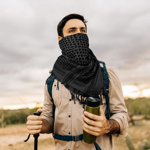 Aonal Military Shemagh Tactical Desert Scarf, Keffiyeh Scarf for Men - color: X-khaki & Black