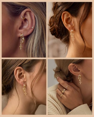 Dangle Gold Earrings for Women Trendy Triple Huggie Chain Earrings - color: Gold 3