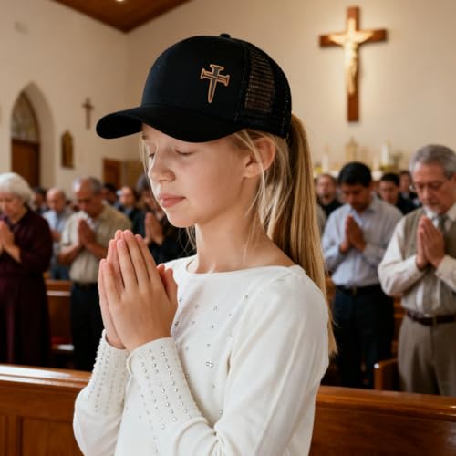 3D Embroidered Christian Hat for Men & Women, Jesus Faith Cross Hat, Religious Gifts for Christians Clothes - color: Leather - Black