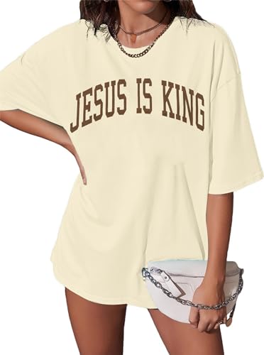 Christian Shirt Women Oversized Jesus Tshirt Jesus Love You Shirts Jesus Faith Tops Bible Verse Inspirational Tee - color: Apricot, size: Large