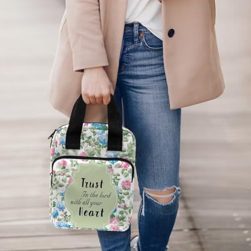 Bible Cover Case for Women, Trust in the Lord with All Your Heart, Large Bible Cover with Handle Carrying Case Study Supplies Accessories - color: Fower