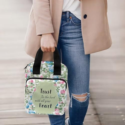 Bible Cover Case for Women, Trust in the Lord with All Your Heart, Large Bible Cover with Handle Carrying Case Study Supplies Accessories - color: Fower