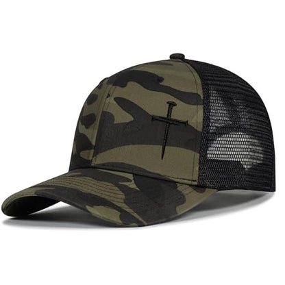 Christian Hats for Men Women,Jesus 3 Nail Cross Hat Christian Religious Gifts for Birthday/Christmas,Black and Silver - color: 591.camo-5