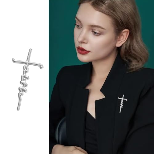 2Pcs Faith Cross Brooch Pin Set,Religious Christian Pins with Heart
