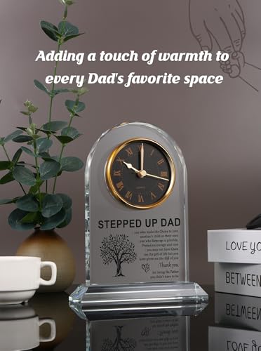 Stepdad Gifts from Daughter Son, Bonus Dad Fathers Day Glass Clock - color: Stepped Up Dad Gifts