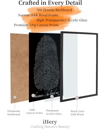 iHery 12x16in Because He Loved Me Fingerprint Bible Verse Framed Wall Art - color: Black Frame Black Art, size: 16"L x 12"W