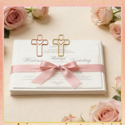 100 PCS Heart Cross Paper Clips for Bible Study Supplies,Christian Gifts,Jesus Bible Stuff Bookmark journaling Supplies Accessories, Easter Eggs fillers, Teacher Gifts (Gold and Rose) - color: Gold and Rose