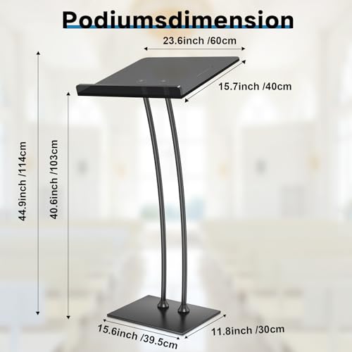 Pulpits for Churches with Iron Stable Bottom, Acrylic Podium Lectern with 10MM Thickened Acrylic Countertop, Multi Function Pulpit for Modern Classroom Music Concert Wedding Conference Event - color: Black