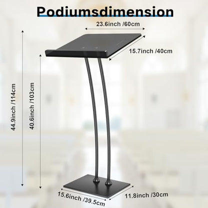 Pulpits for Churches with Iron Stable Bottom, Acrylic Podium Lectern with 10MM Thickened Acrylic Countertop, Multi Function Pulpit for Modern Classroom Music Concert Wedding Conference Event - color: Black