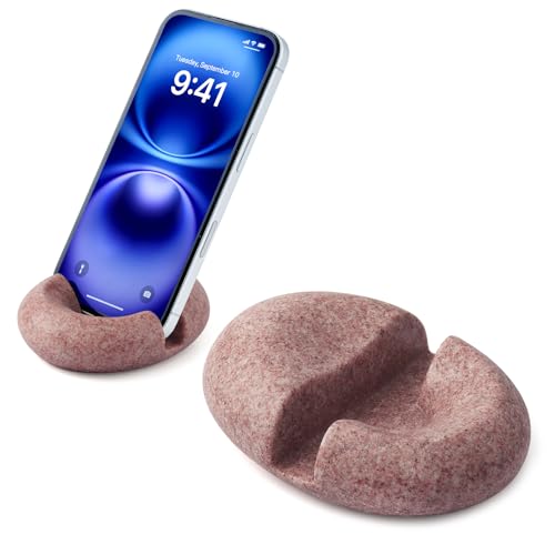 Artificial Stone Cell Phone Stand for Desk Handcraft Pebble Shape Minimalist Decor for Desk Kitchen Counter Office Easy of Use Sturdy and Stable(Peach Blossom Red Granite Rock Style) - color: Peach Blossom Red