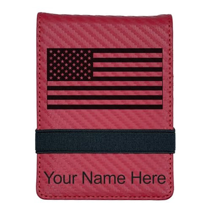 LaserGram Mini Padfolio with Notepad and Pen, Flag of the United States, Personalized Engraving Included (Carbon Fiber Red) - color: Carbon Fiber Red