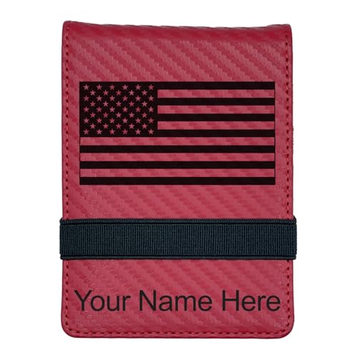 LaserGram Mini Padfolio with Notepad and Pen, Flag of the United States, Personalized Engraving Included (Carbon Fiber Red) - color: Carbon Fiber Red