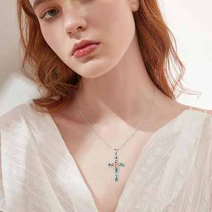 YFN Cross Necklace Sterling Silver Religious Cross Pendant Jewelry Christian Gifts for Women Men - style: F. Rose Flower