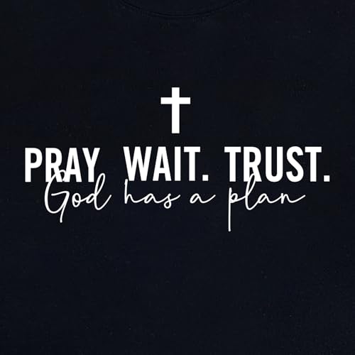 LOOKFACE Women Pray Wait Trust Soft Tees Cute Graphic T Shirts - color: Black, size: Small