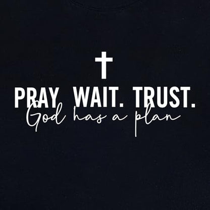 LOOKFACE Women Pray Wait Trust Soft Tees Cute Graphic T Shirts - color: Black, size: Small