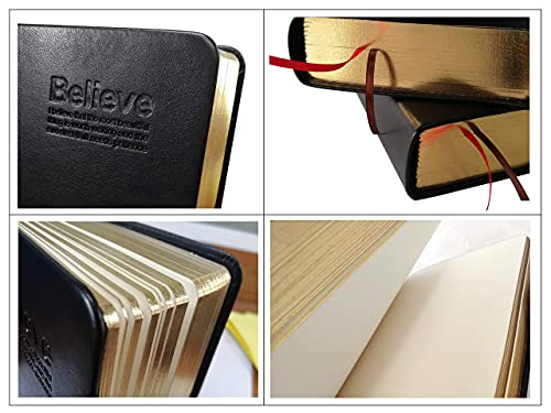 Thick Leather Journal Notebook Blank Premium Papers Writing Notebook with Golden Rim 440 Pages(220 Sheets) Travel Diary Ideal Gift for Anniversary Birthday Mothers Day (Black)