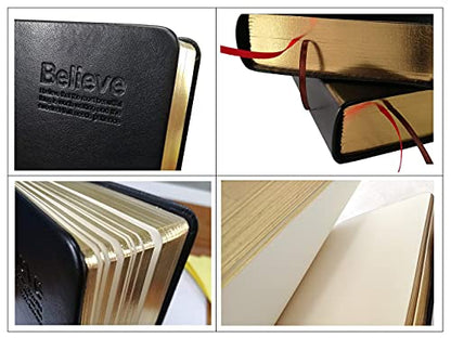 Thick Leather Journal Notebook Blank Premium Papers Writing Notebook with Golden Rim 440 Pages(220 Sheets) Travel Diary Ideal Gift for Anniversary Birthday Mothers Day (Black)