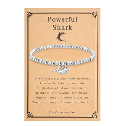 morniface Beaded Bracelet for Women, Handmade Stretch Bracelet with Charms, Dainty Stackable and Trendy Jewelry Gift - style: Silver Beaded-shark