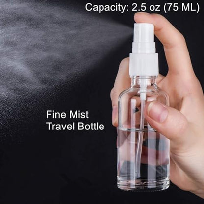 SINIDE Plastic Spray Bottles 75 ML - 8 Pack 2.5 oz Fine Mist Clear Travel Bottle Set, Empty Reusable Portable Refillable Makeup Sprayer Containers for Perfume, Liquids, Aromatherapy, Cleaning Solution - color: 75ML (8 Pack)