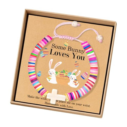 Cute Cross Bracelet Teen Girl Gifts Trendy Stuff Christian Gifts for Kids/Girls/Boys/Teens/Women Jewelry Colorful Jesus Bracelets Christmas Religious Communion Baptism Confirmation Gifts - color: Colorful- Some Bunny Loves