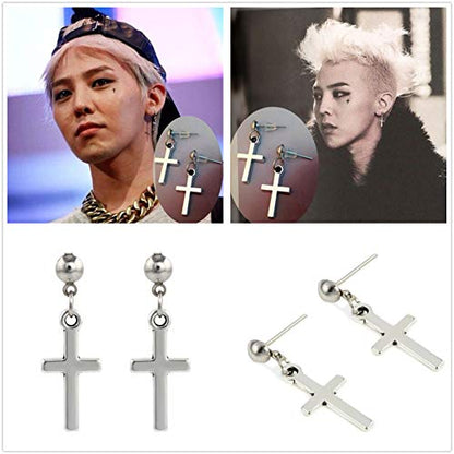 PPX Multilayer Gothic Retro 80s Black Long Chain Fashion Cross Necklace and Stainless Steel Dangling Cross Earrings for Men Women-with Storage Box