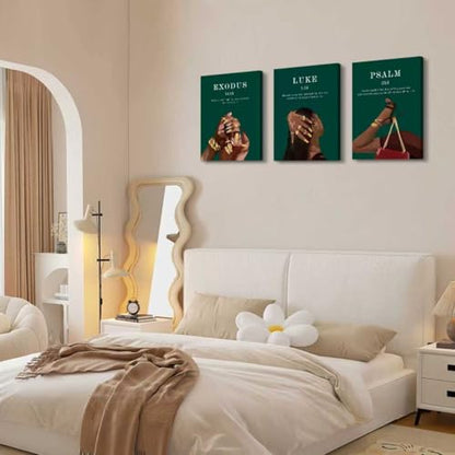 Black Women Wall Art Canvas Prints Green Bedroom Wall Decor, Bible Verse Framed Posters Girls Room Living Room Aesthetics Set of 3 (12x16 Inch) - color: Framed 12"x16" Green Scripture African American Art Set of 3