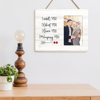 Engagement Gifts for Couples Picture Frame, I Love You Gifts for Boyfriend Girlfriend Wooden Picture Frames, 4x6 inch Photo - color: Orange